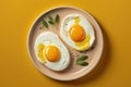 Fried eggs on yellow background, Healthy breakfast. Created Generative Ai