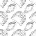 Fried empanadas seamless pattern. Traditional Colombian food background. Endless backdrop.