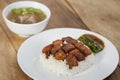 Fried Ferment pork and Crispy Pork with steam rice