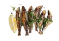 Fried fish anchovy isolated on white background Royalty Free Stock Photo