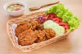 Fried fish cake and vegetables in basket, Thai food