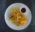 Fried fish chip and french fries snack