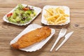 Fried fish and chips on a paper tray Royalty Free Stock Photo