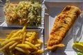 Fried fish, chips and sauerkraut in Poland Royalty Free Stock Photo