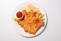 Fried fish and chips on the white plate Royalty Free Stock Photo