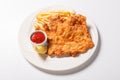 Fried fish and chips on the white plate Royalty Free Stock Photo