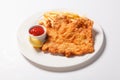 Fried fish and chips on the white plate Royalty Free Stock Photo