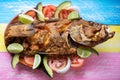 Fried fish on colorful background Royalty Free Stock Photo