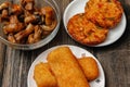 Fried fish filet, veggie burger and grilled champignons Royalty Free Stock Photo