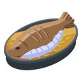 Fried fish icon, isometric style