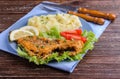 Fried fish with mashed potatoes Royalty Free Stock Photo