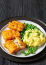 fried fish with mashed potatoes and green peas Royalty Free Stock Photo