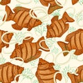 Fried fish pattern seamless. fried perch background Royalty Free Stock Photo