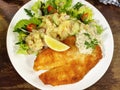Fried Fish with Potato Salad Royalty Free Stock Photo