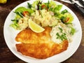 Fried Fish Fillet with Potato Salad Royalty Free Stock Photo