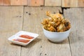 Fried fish sauce marinated chicken drumstick and sauce Royalty Free Stock Photo