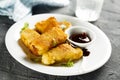 Fried fish sticks with tomato sauce Royalty Free Stock Photo