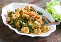 Fried fishball with basil and spicy herbs