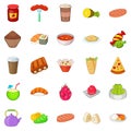 Fried food icons set, cartoon style