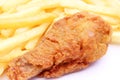 Fried golden chicken leg with french fries