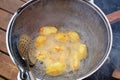 Round potatoes fried in a lot of oil