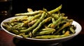 Fried Green Beans. Homemade Sauteed Green Beans with Salt and Pepper. Generative AI