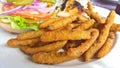 Fried green beans with sandwich