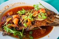 Fried grouper fish with sauce,sour and spicy