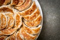 fried gyoza or dumplings snack with soy sauce Royalty Free Stock Photo