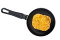 Fried Hash brown potato, hashbrown fritters in a skillet. Isolated, white background.