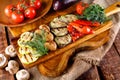 Fried healthy vegetables on a cutting Board