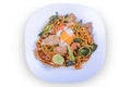 Fried Hokkien Noodles or `Hokkien Mee` with egg on white bowl for Thai food Royalty Free Stock Photo