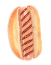 Fried hot dog in plain bun. Royalty Free Stock Photo