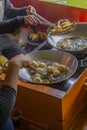 Fried Indonesian pasties and fried meatball in the street market Royalty Free Stock Photo