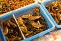 Fried insects . Night market in Bangkok. Thailand Royalty Free Stock Photo