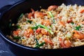 Fried jasmine rice with prawns and spring onions Royalty Free Stock Photo