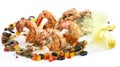 Fried king prawns with garlic sauce. On white background Royalty Free Stock Photo
