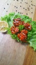 fried korean chicken served with fresh green lettuce