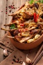 Fried lamb chops with fried onions Royalty Free Stock Photo