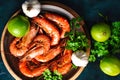 Fried langoustines and shrimps on a plate. Pickled in garlic and lime.