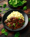 Fried Liver, bacon in onion gravy with mashed potato