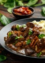 Fried Liver, bacon in onion gravy with mashed potato