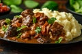 Fried Liver, bacon in onion gravy with mashed potato