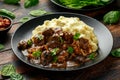 Fried Liver, bacon in onion gravy with mashed potato