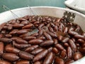 Fried long sweet lyancha of shaktigarh dipped in sugar syrup. lengcha