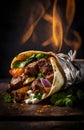Fried lula kebab on dark background.
