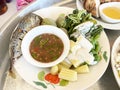 Fried mackarel with shrimp paste sauce Royalty Free Stock Photo