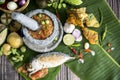 Fried mackarel with shrimp-paste sauce Royalty Free Stock Photo