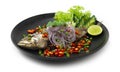 Fried Mackerel Fish Salad with Chilli,Onion,Lime
