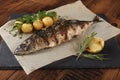 Fried mackerel fish stuffed with lemon Royalty Free Stock Photo